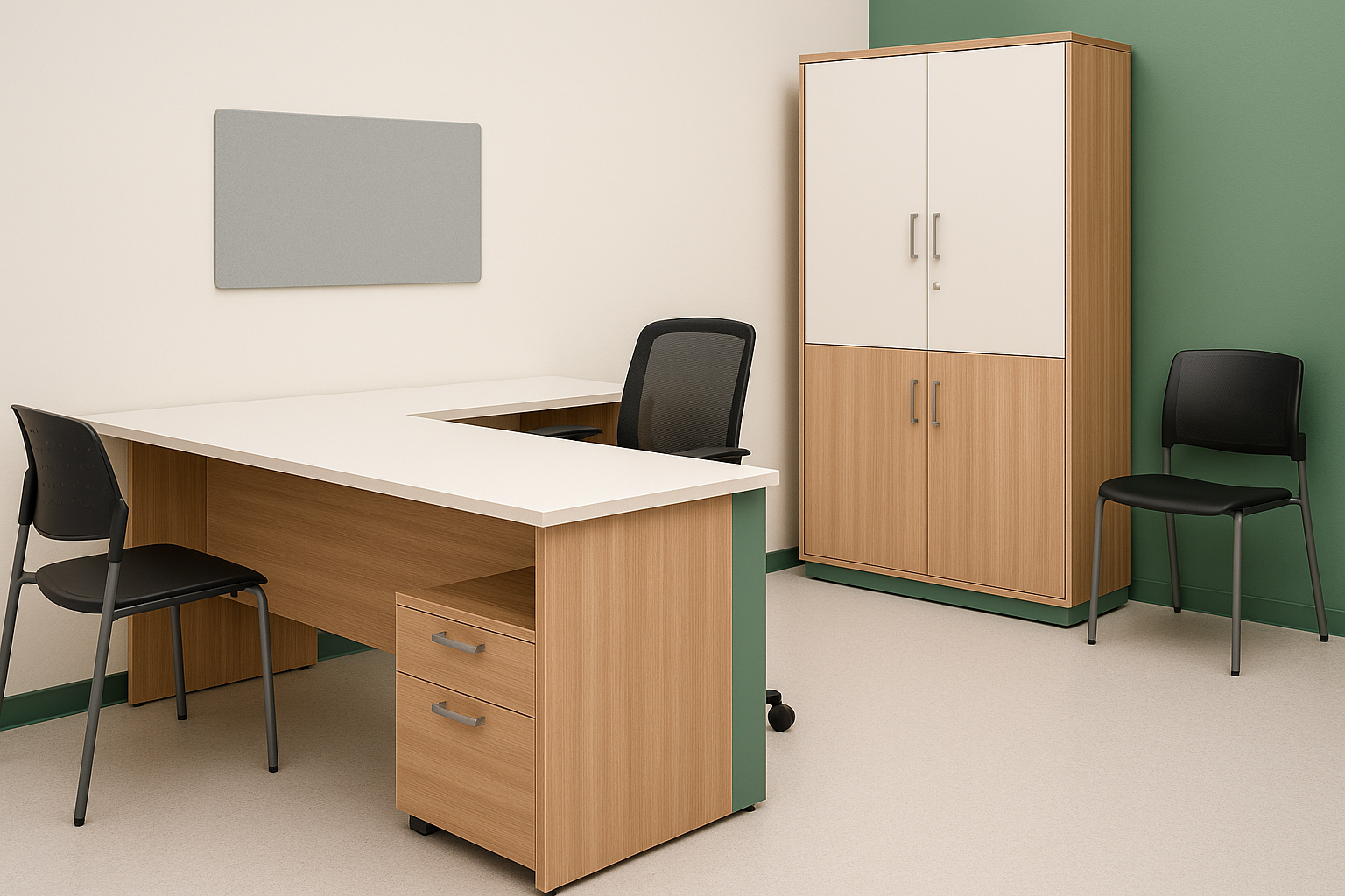 Mobiliário institucional em marcenaria para escolas, clínicas e empresas.